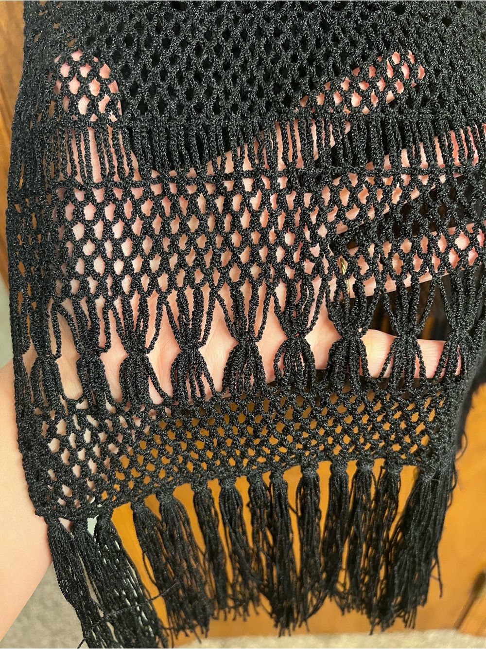 Black Crochet Fringe Scarf — Women Accessories